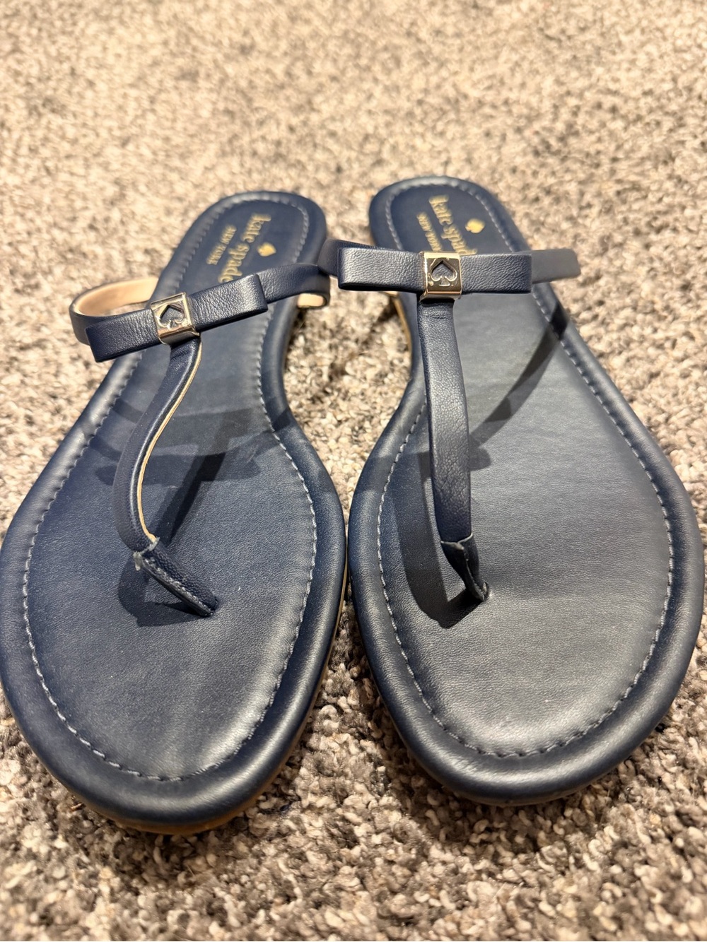 kate spade Navy Bow-Accent T-Strap Sandals
